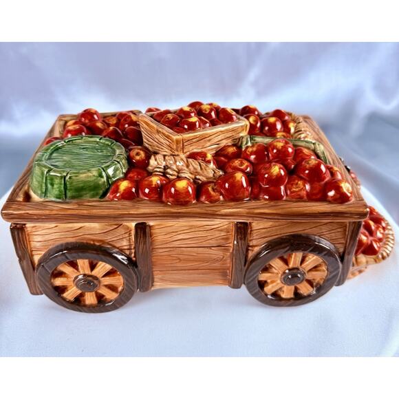 Yankee Candle Ceramic Apple Wagon Cart Box & Lid 6 Tealights Red Cups Retired - Picture 3 of 14